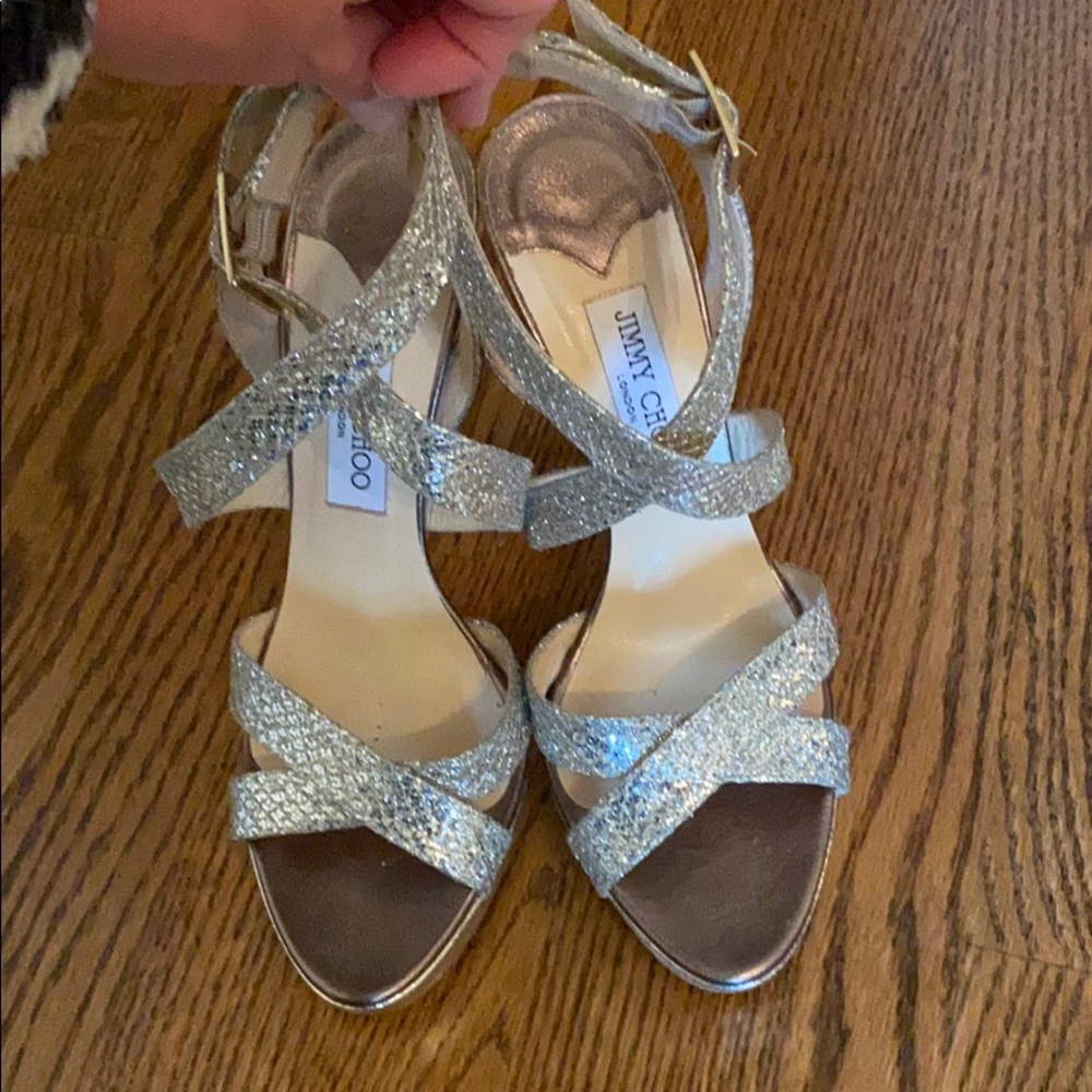 Sz 40.5 Jimmy Choo Strappy silver/gold Heels